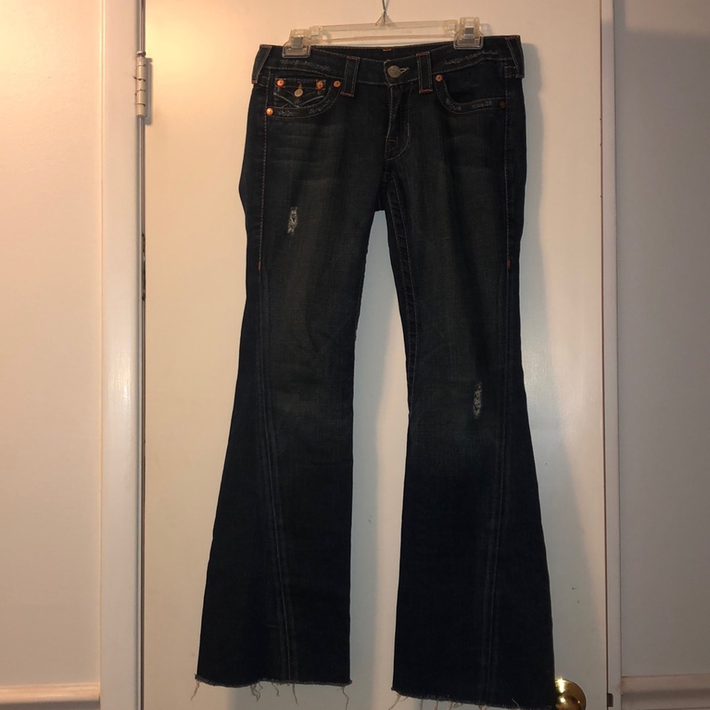 Dark denim low rise jeans